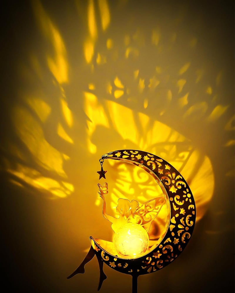 Vuees Solar Garden Statues Outdoor Decor, Fairy Moon Figurine Light Stake, Housewarming Ornament for Patio, Lawn, Yard, Pathway - Unique Gift Ideas for Gardening Mom Grandma - Image 4